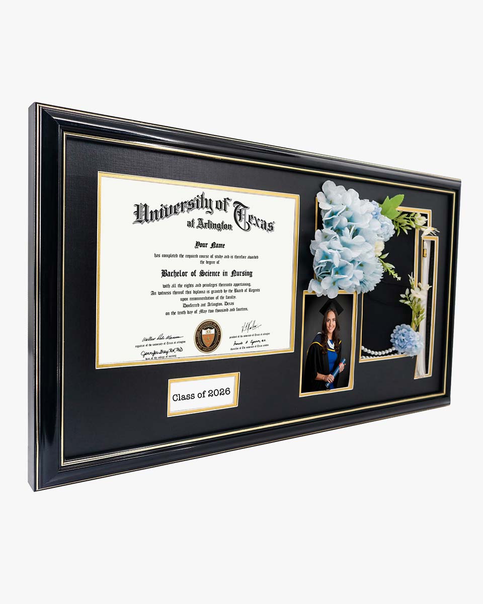 Cherry Wood Graduation Frame for Diploma & Photo with Cap & Tassel Holder - 4 Colors Available