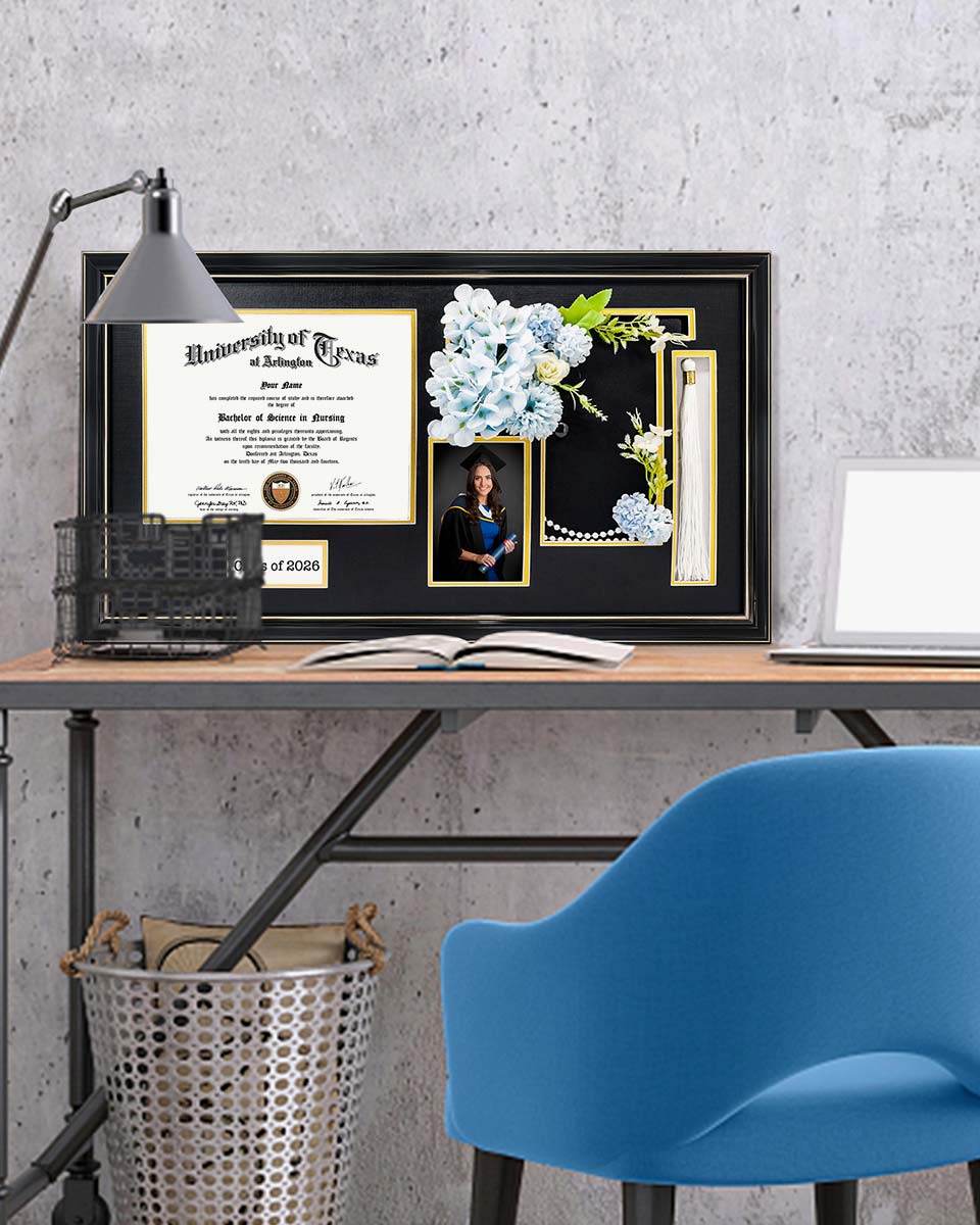 Cherry Wood Graduation Frame for Diploma & Photo with Cap & Tassel Holder - 4 Colors Available