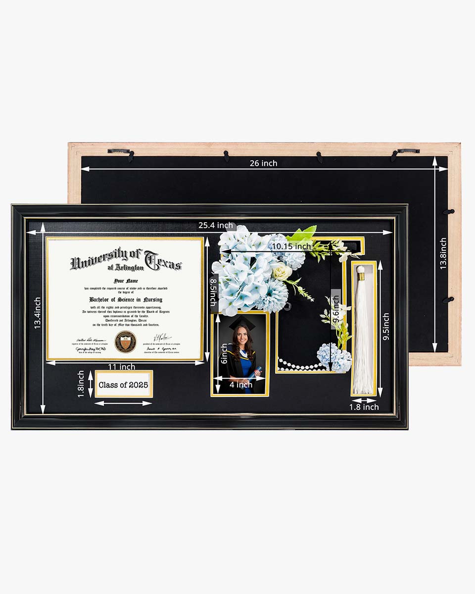 Cherry Wood Graduation Frame for Diploma & Photo with Cap & Tassel Holder - 4 Colors Available