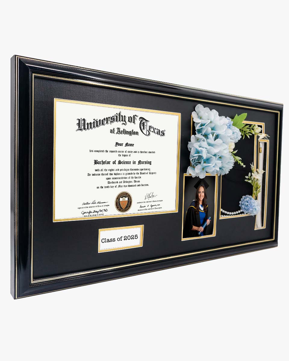 Cherry Wood Graduation Frame for Diploma & Photo with Cap & Tassel Holder - 4 Colors Available