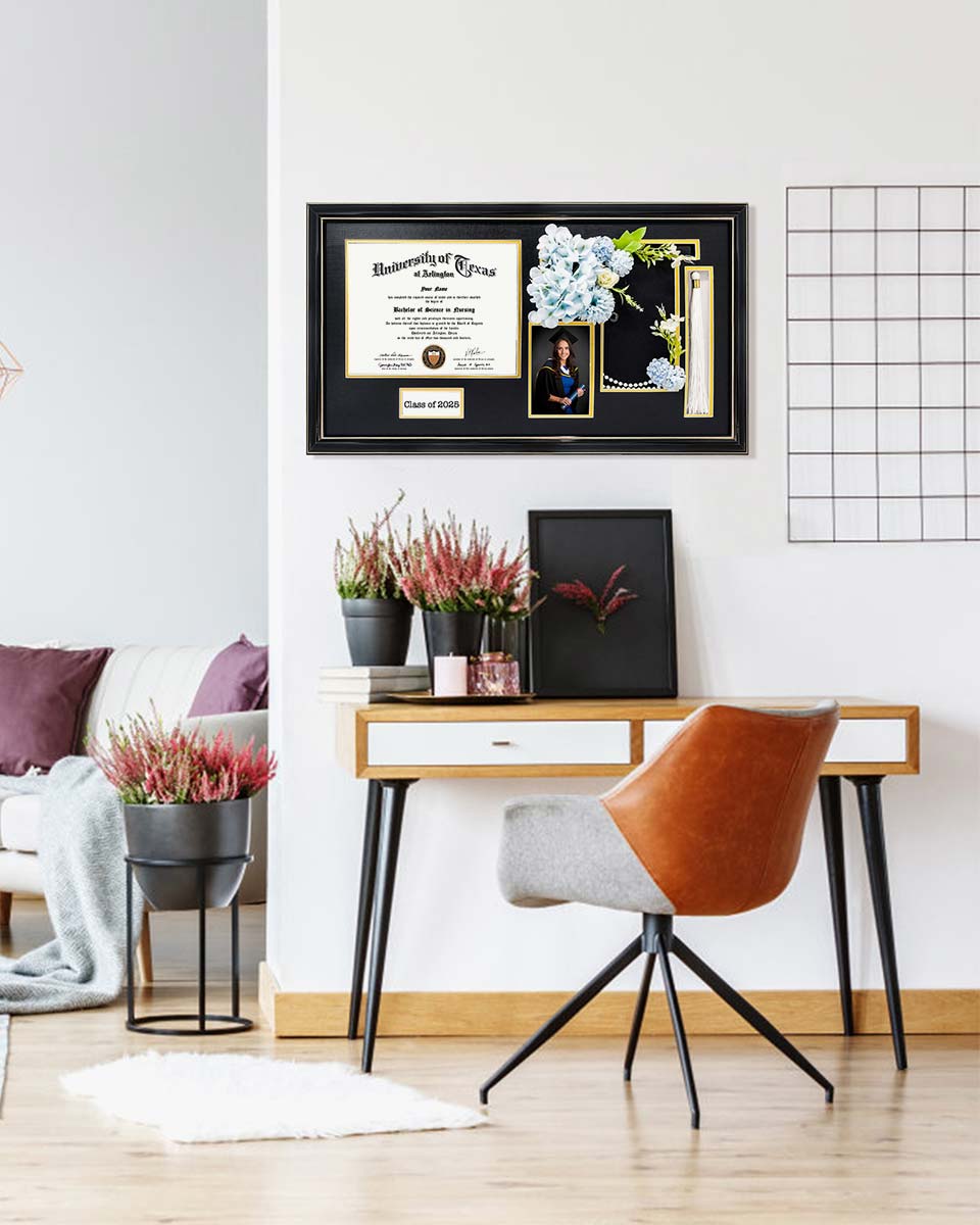 Cherry Wood Graduation Frame for Diploma & Photo with Cap & Tassel Holder - 4 Colors Available