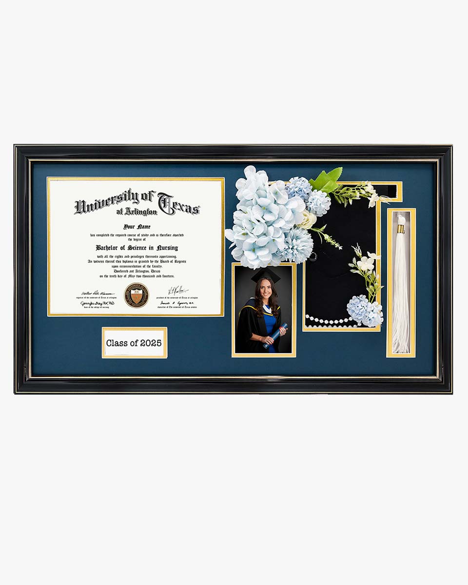 Cherry Wood Graduation Frame for Diploma & Photo with Cap & Tassel Holder - 4 Colors Available