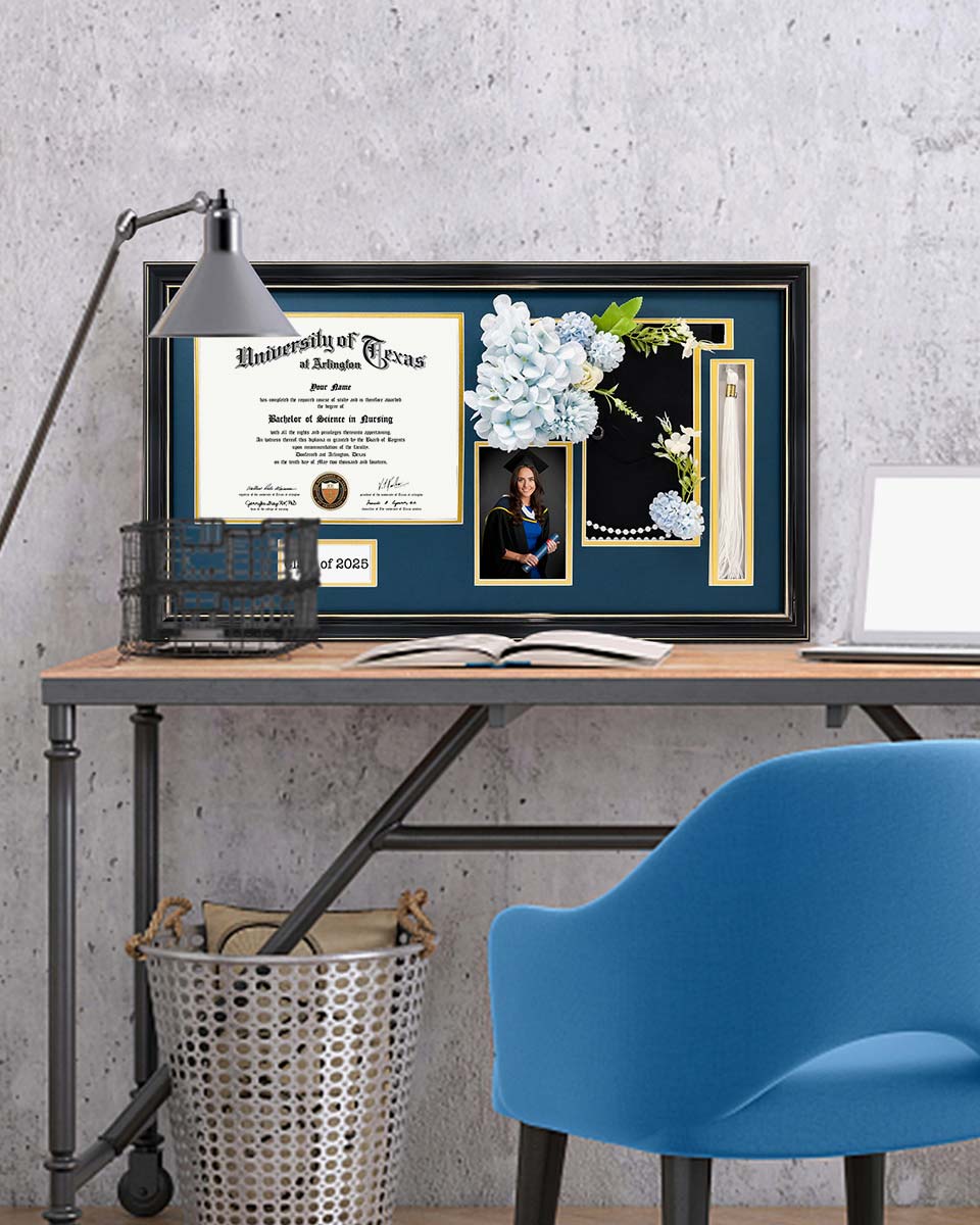 Cherry Wood Graduation Frame for Diploma & Photo with Cap & Tassel Holder - 4 Colors Available