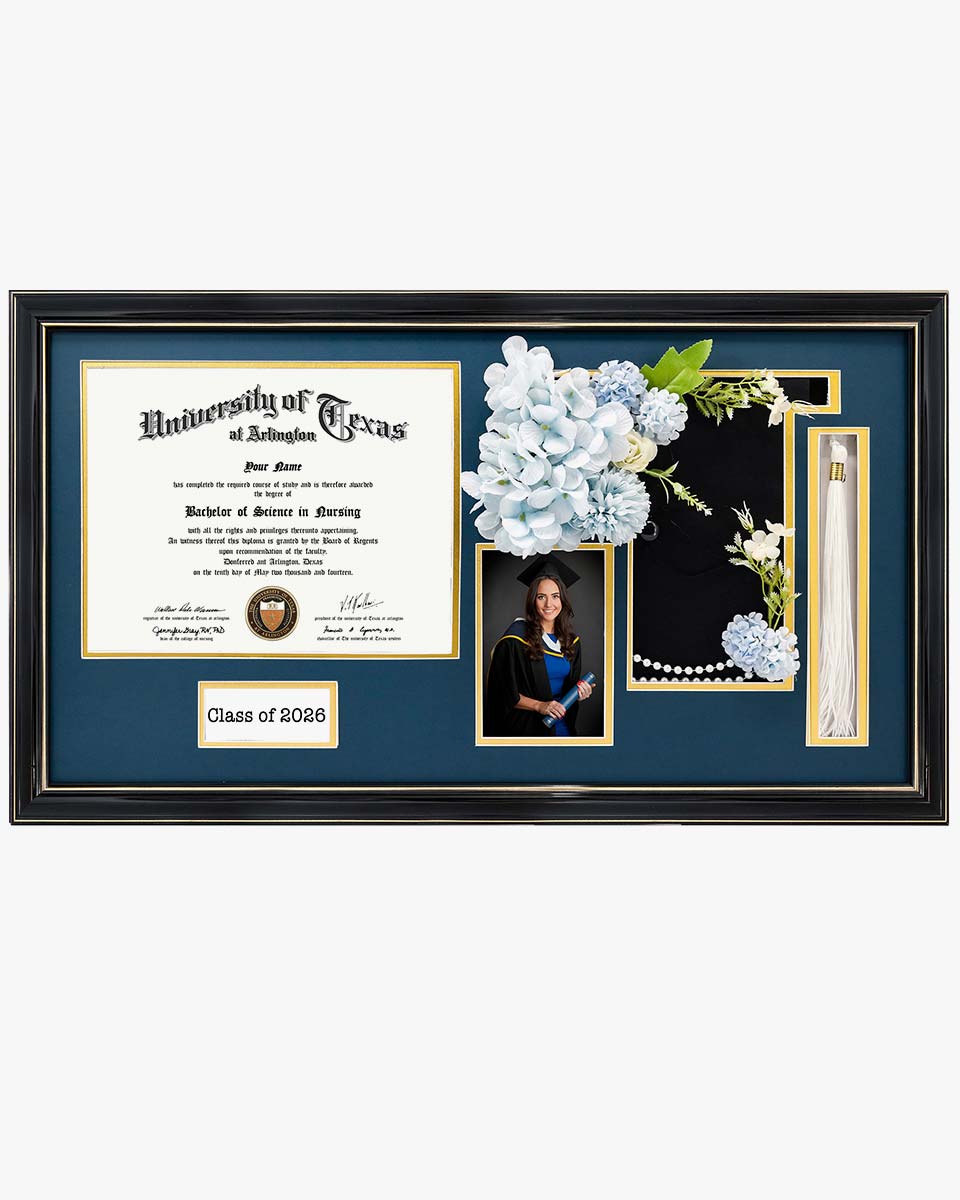 Cherry Wood Graduation Frame for Diploma & Photo with Cap & Tassel Holder - 4 Colors Available