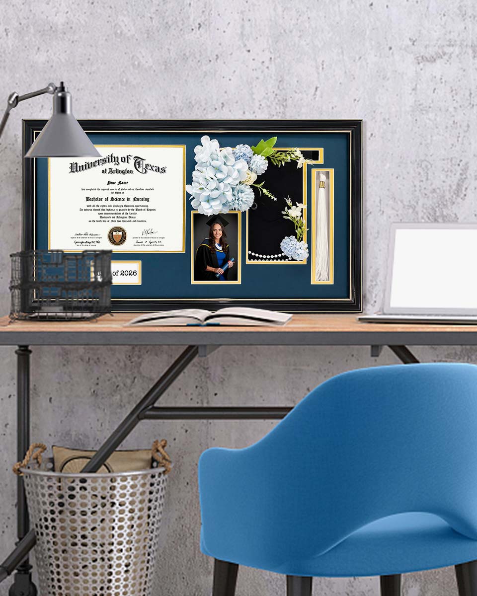 Cherry Wood Graduation Frame for Diploma & Photo with Cap & Tassel Holder - 4 Colors Available