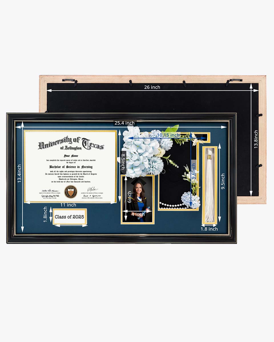 Cherry Wood Graduation Frame for Diploma & Photo with Cap & Tassel Holder - 4 Colors Available
