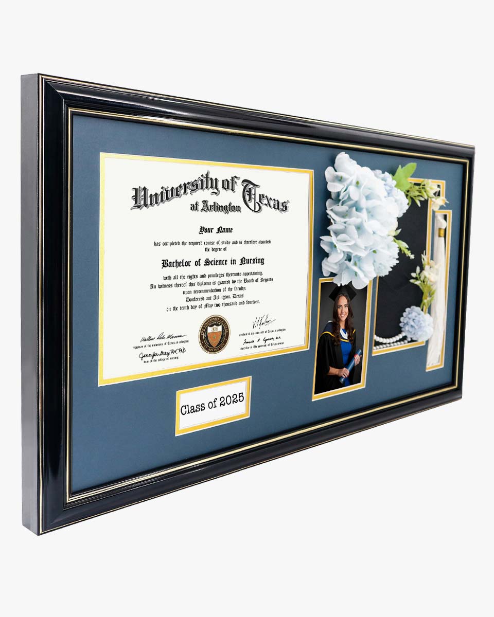 Cherry Wood Graduation Frame for Diploma & Photo with Cap & Tassel Holder - 4 Colors Available