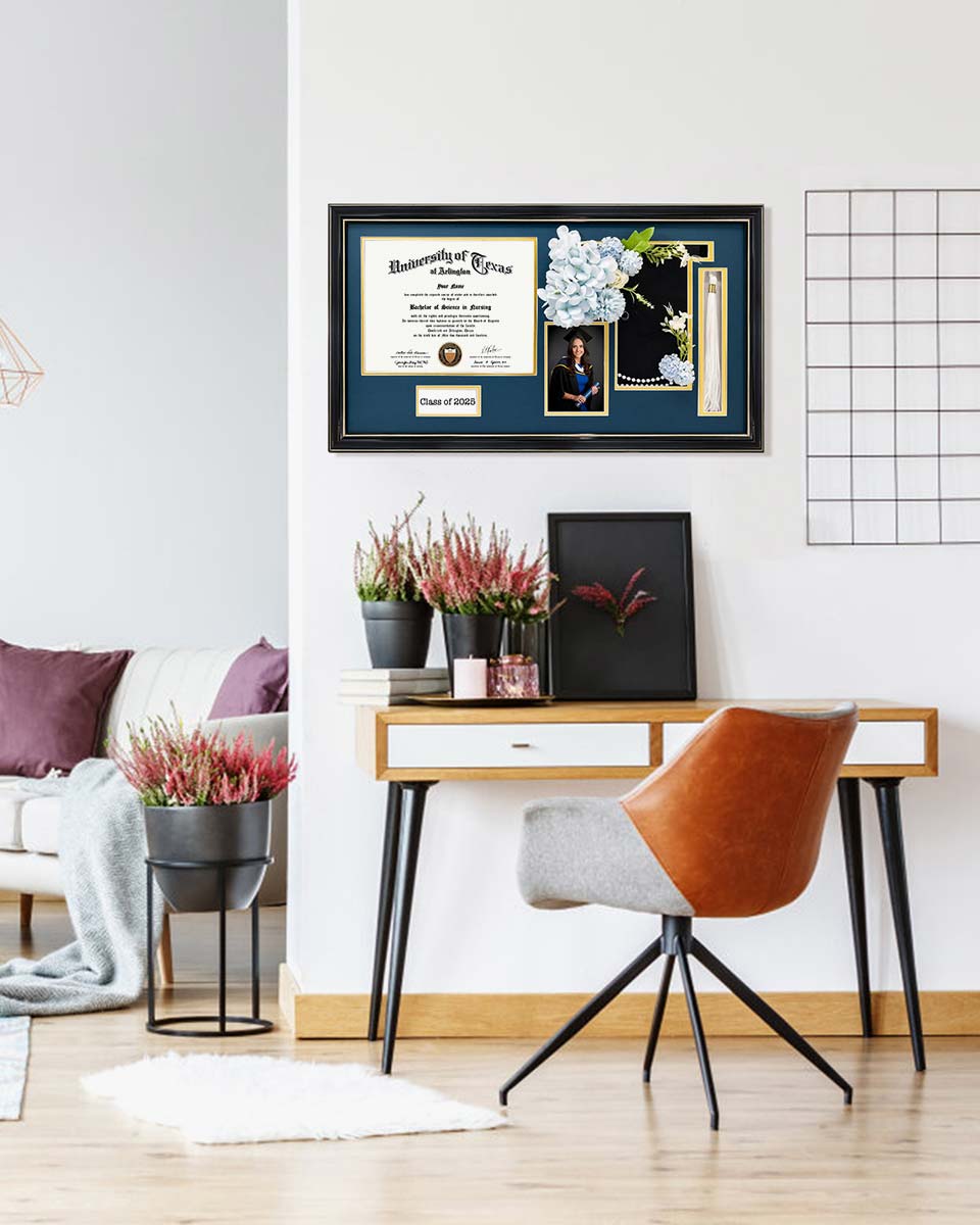 Cherry Wood Graduation Frame for Diploma & Photo with Cap & Tassel Holder - 4 Colors Available