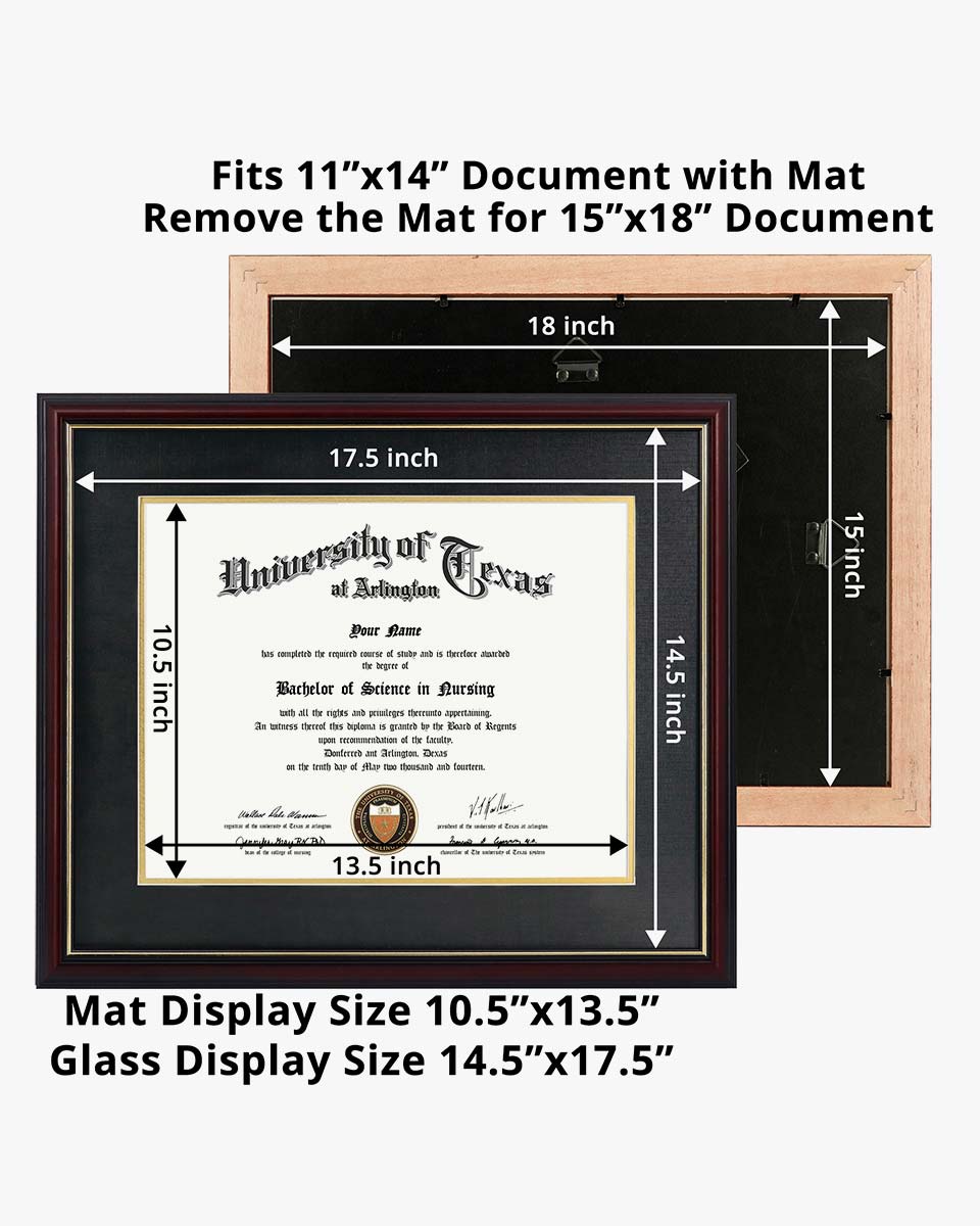 Certificate Documents Frame Real Wood with Gold Trim for 11"*14" - 10 Colors Available