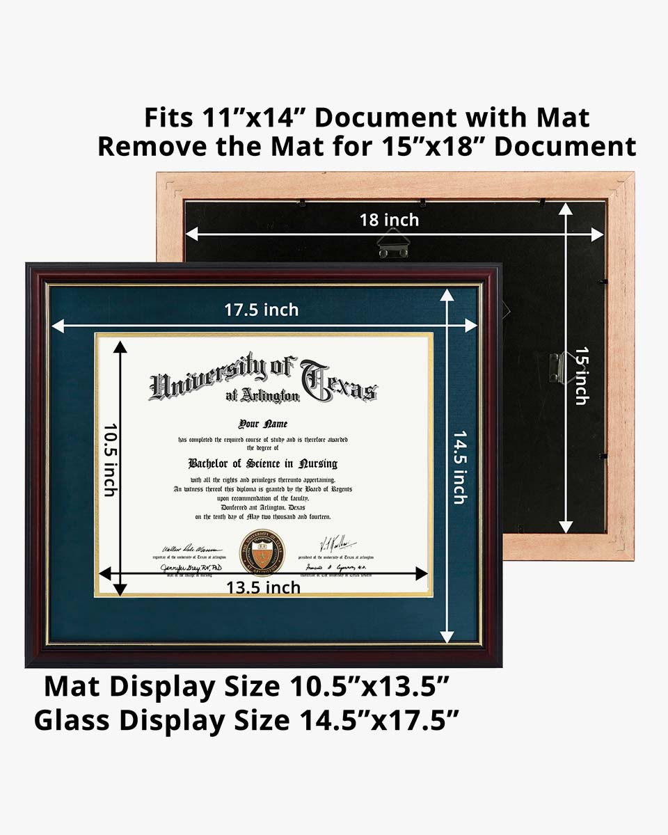 Certificate Documents Frame Real Wood with Gold Trim for 11"*14" - 10 Colors Available