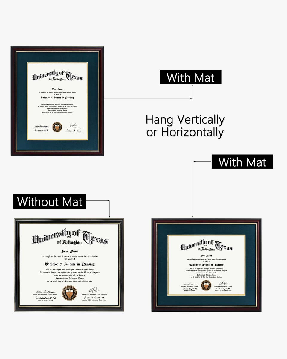 Certificate Documents Frame Real Wood with Gold Trim for 11"*14" - 10 Colors Available