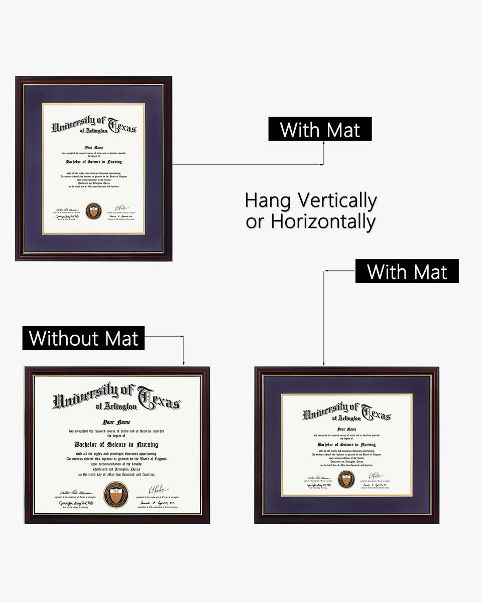 Certificate Documents Frame Real Wood with Gold Trim for 11"*14" - 10 Colors Available