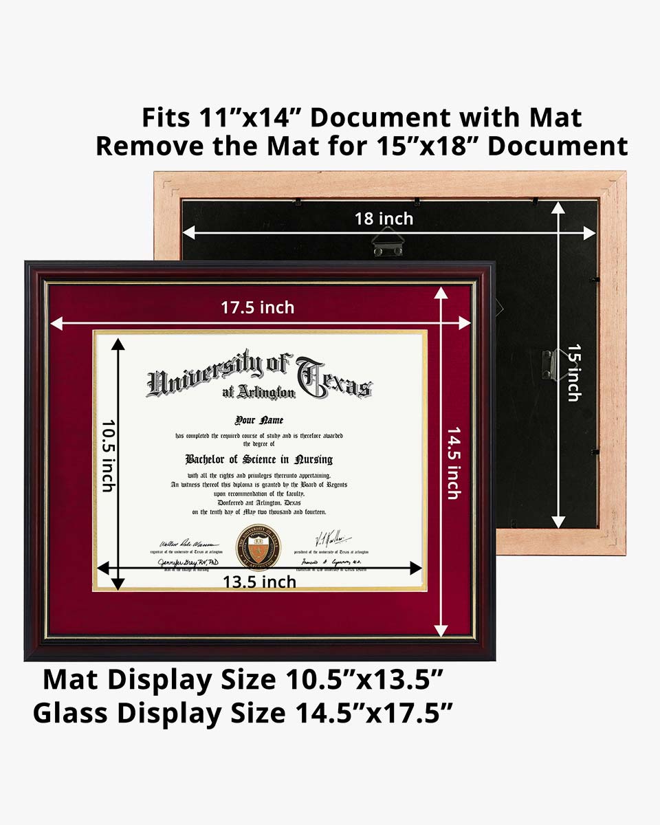 Certificate Documents Frame Real Wood with Gold Trim for 11"*14" - 10 Colors Available