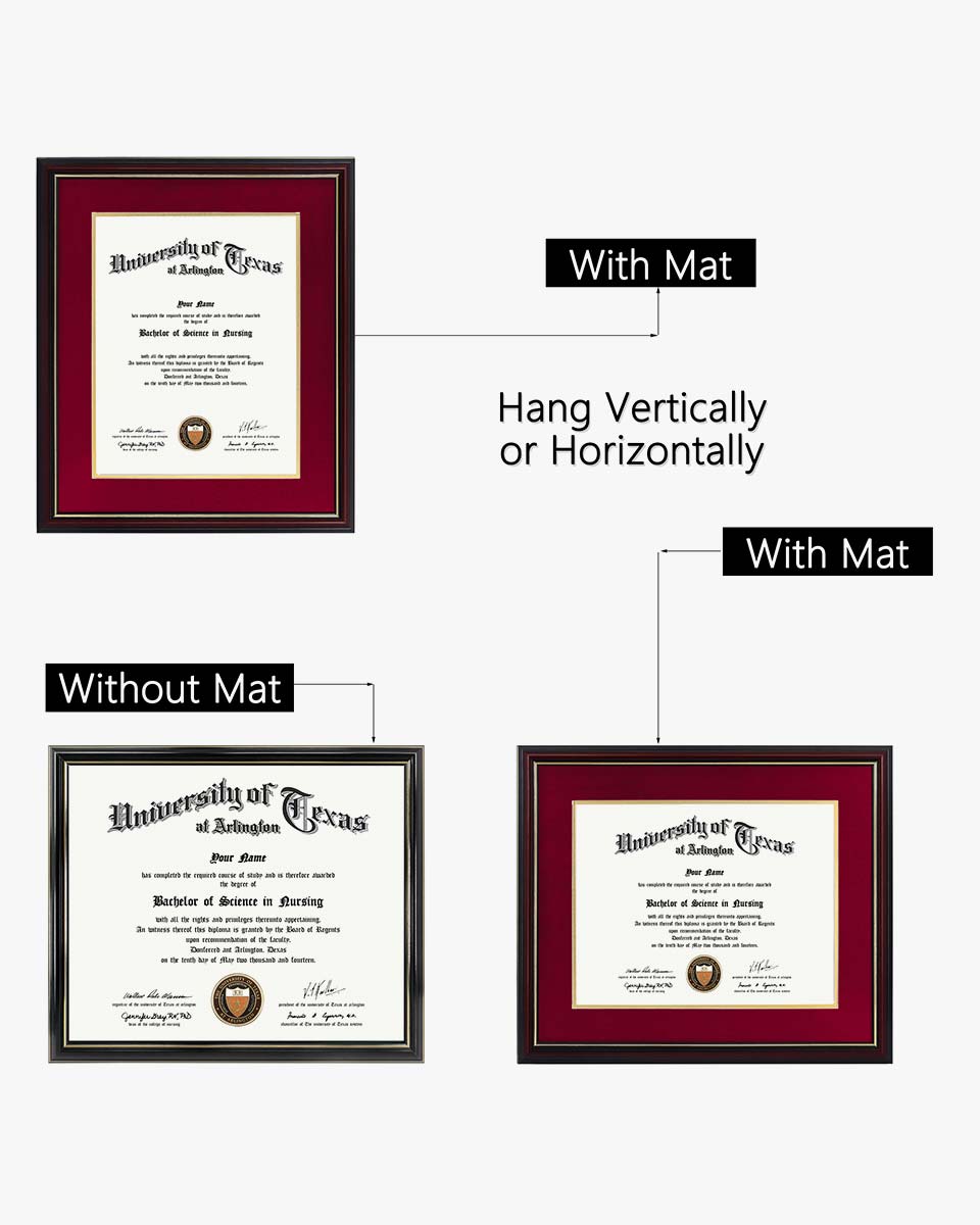Certificate Documents Frame Real Wood with Gold Trim for 11"*14" - 10 Colors Available