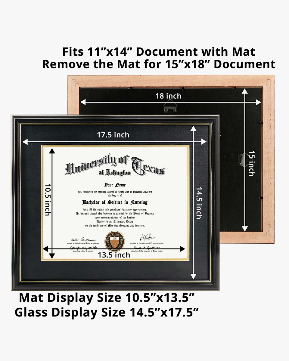 Certificate Documents Frame Real Wood with Gold Trim for 11"*14" - 10 Colors Available