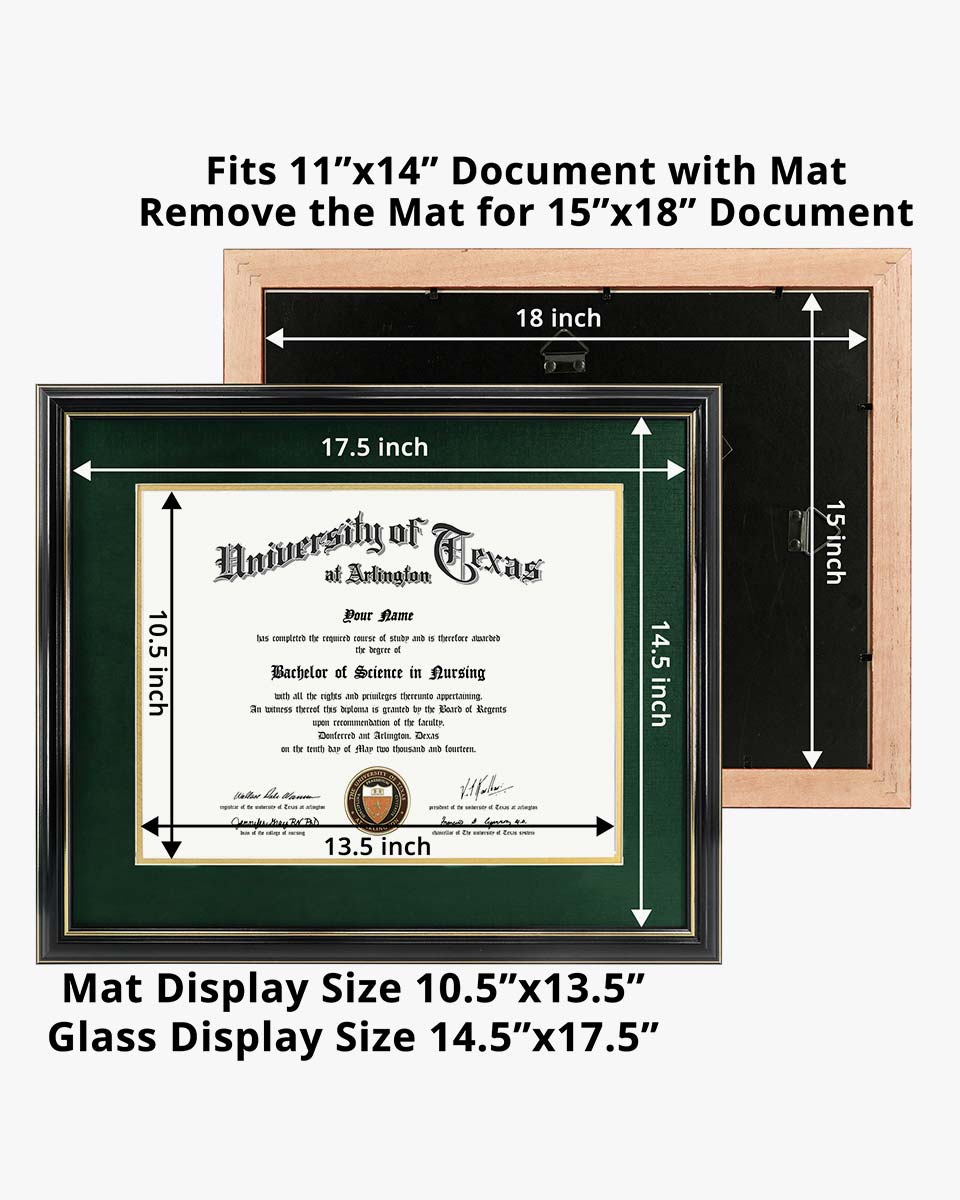 Certificate Documents Frame Real Wood with Gold Trim for 11"*14" - 10 Colors Available