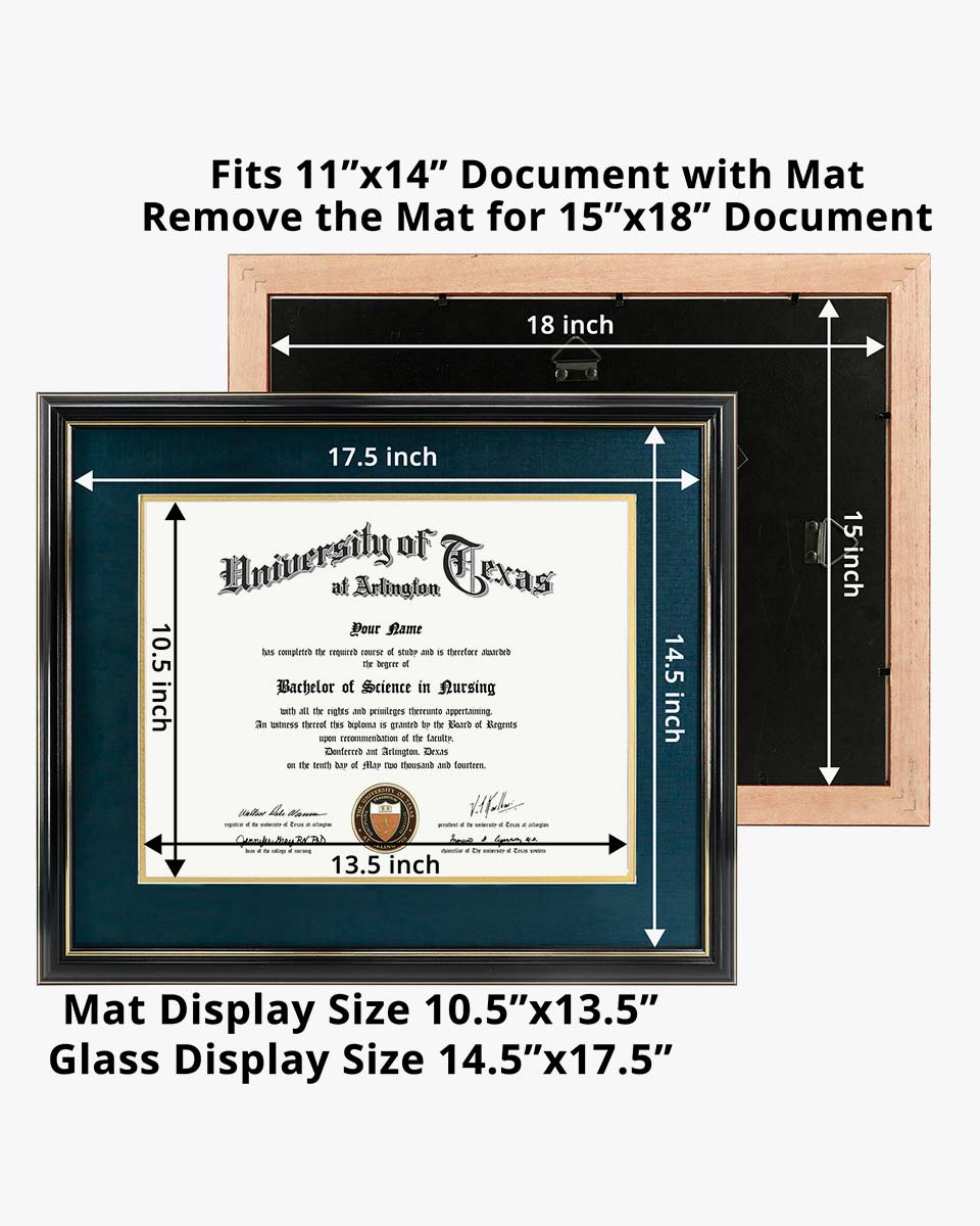 Certificate Documents Frame Real Wood with Gold Trim for 11"*14" - 10 Colors Available