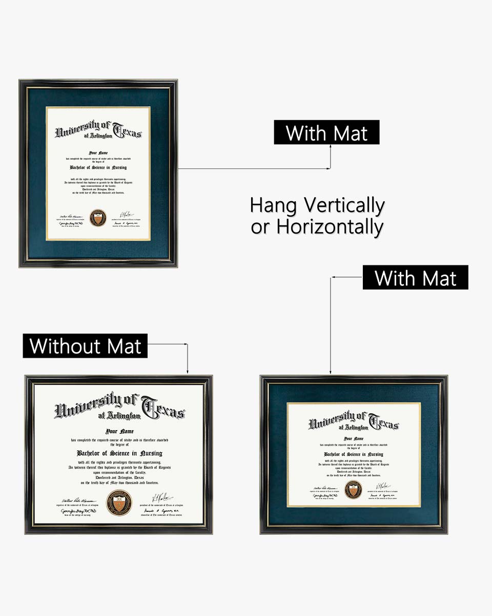 Certificate Documents Frame Real Wood with Gold Trim for 11"*14" - 10 Colors Available