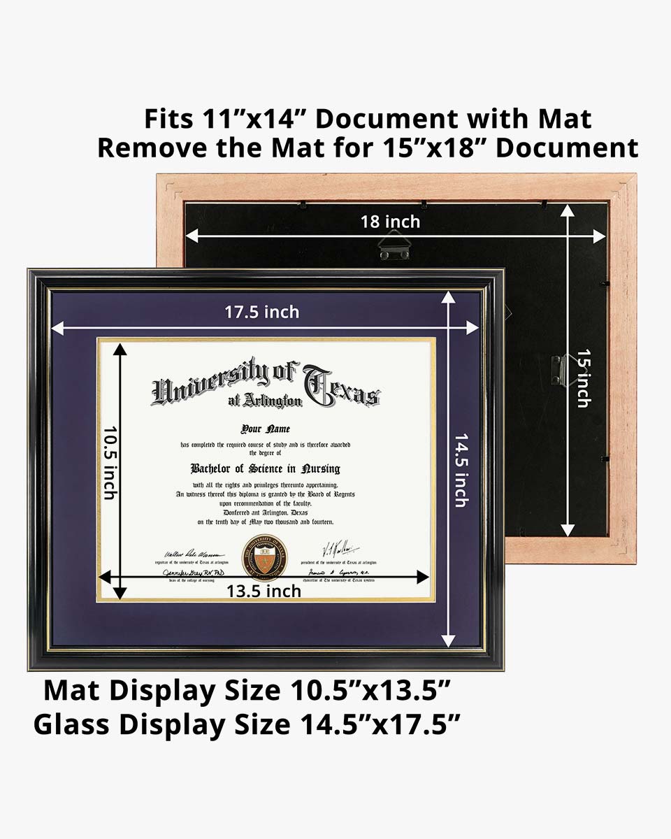 Certificate Documents Frame Real Wood with Gold Trim for 11"*14" - 10 Colors Available