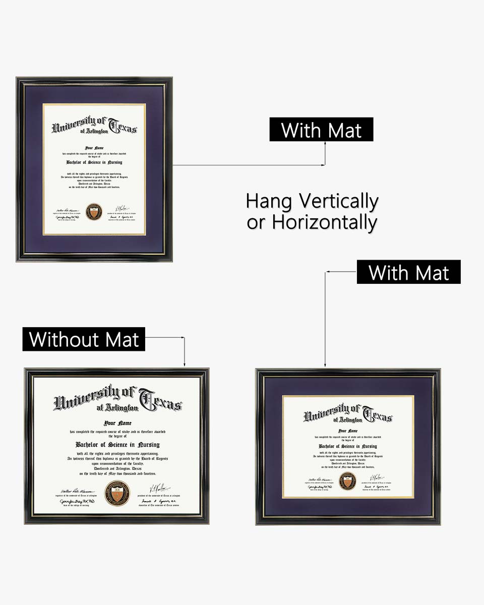 Certificate Documents Frame Real Wood with Gold Trim for 11"*14" - 10 Colors Available