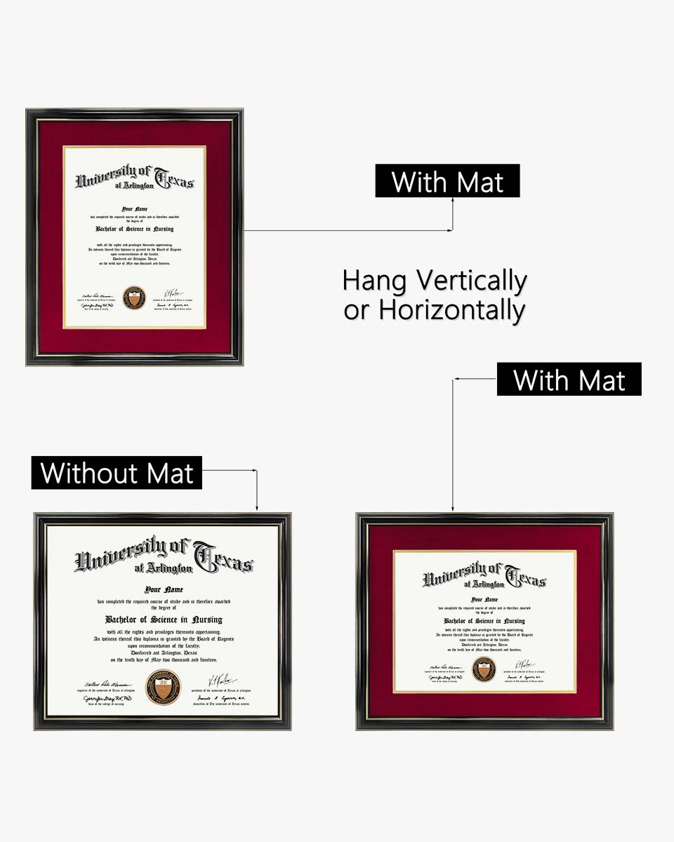 Certificate Documents Frame Real Wood with Gold Trim for 11"*14" - 10 Colors Available