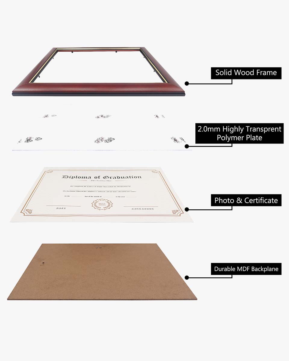 Graduation Certificate Solid Wood & UV Protection Acrylic Cherry Finish with Gold Trim – 8.5*11