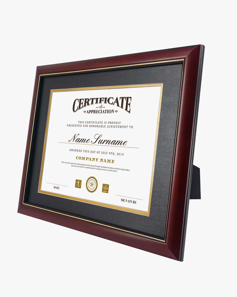 Graduation Certificate Solid Wood & UV Protection Acrylic Cherry Finish with Gold Trim – 8.5*11 / 11*14