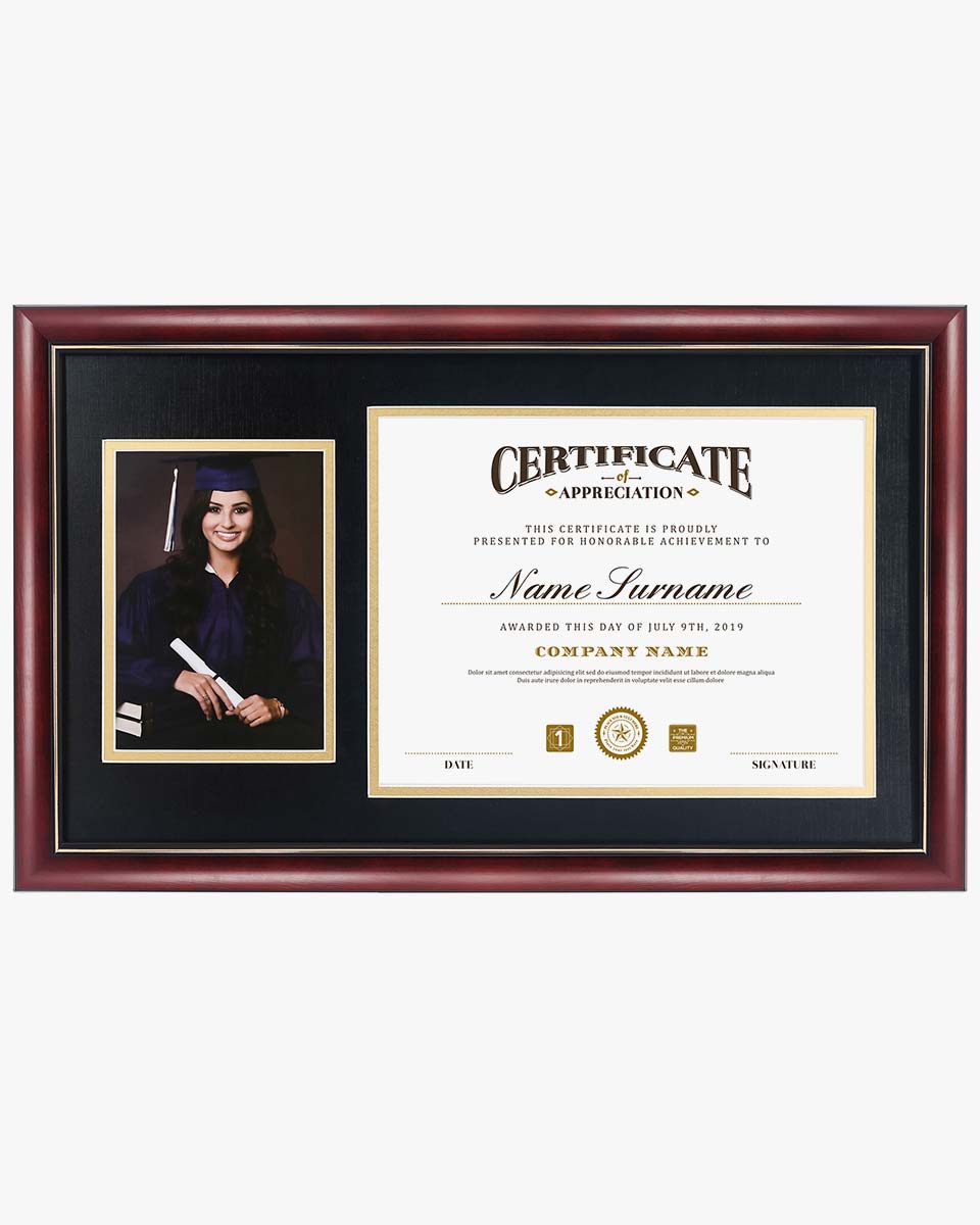 Graduation Certificate Solid Wood & UV Protection Acrylic Cherry Finish with 5*7 Picture – 8.5*11