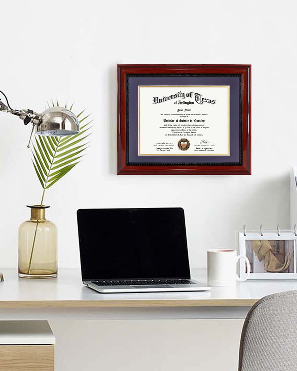 Certificate Solid Wood Frame with Intricate Black Rope Detail for 8.5"*11"/11"*14" - 10 Colors Available