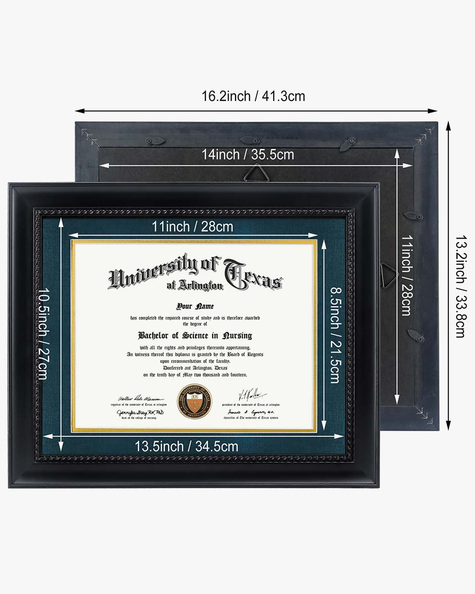 Certificate Solid Wood Frame with Intricate Black Rope Detail for 8.5"*11"/11"*14" - 10 Colors Available