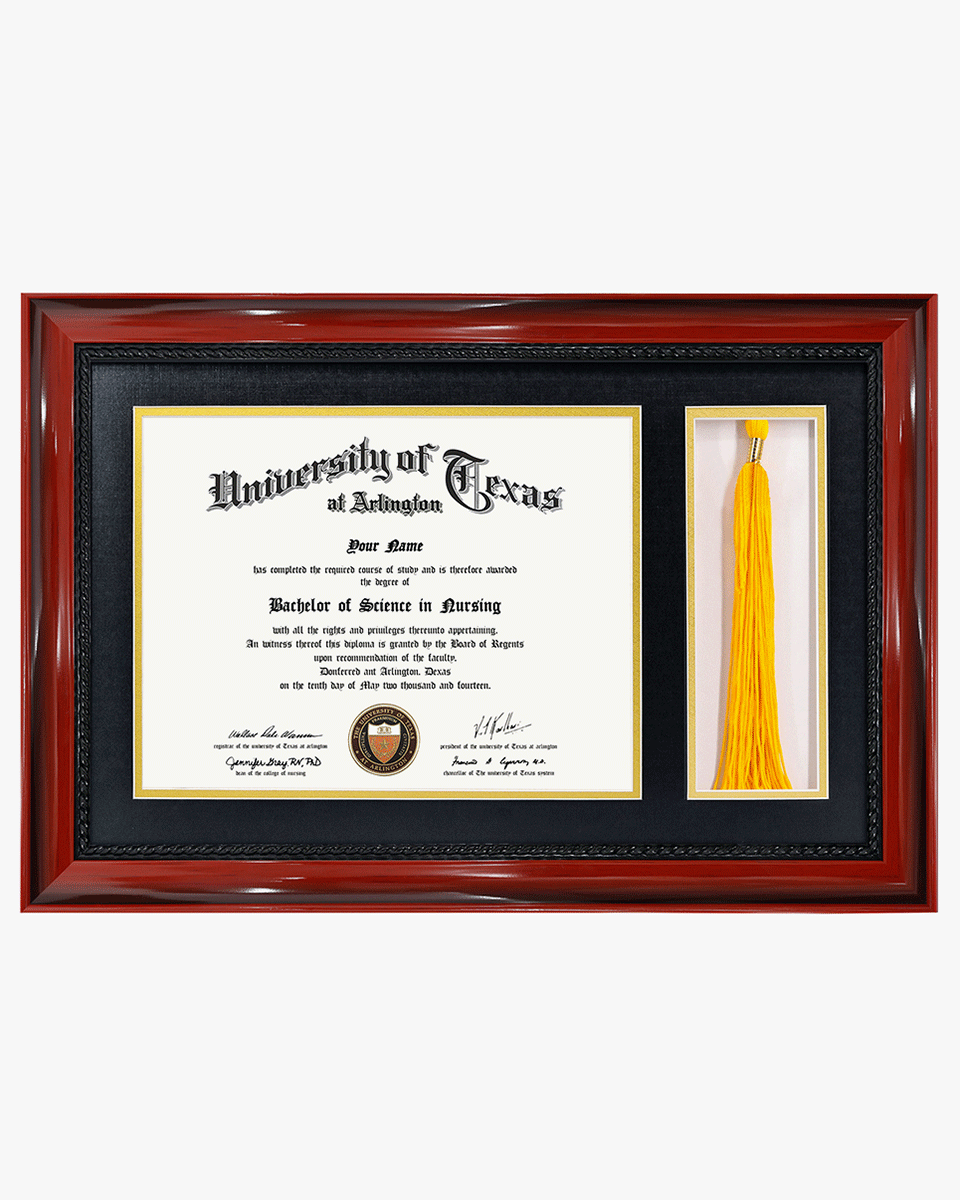 Certificate Solid Wood Frame with Intricate Black Rope Detail for 8.5"x11" & Tassel Holder - 4 Colors Available