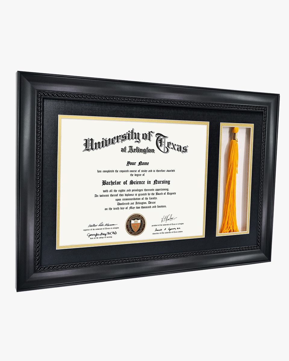 Certificate Solid Wood Frame with Intricate Black Rope Detail for 8.5"x11" & Tassel Holder - 4 Colors Available