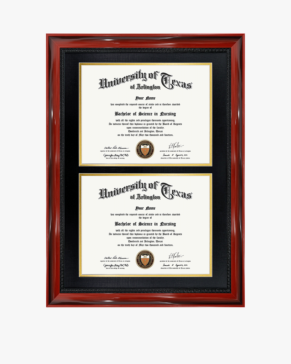 Double Certificate Solid Wood Frame with Intricate Black Rope Detail for 8.5"x11" - 5 Colors Available