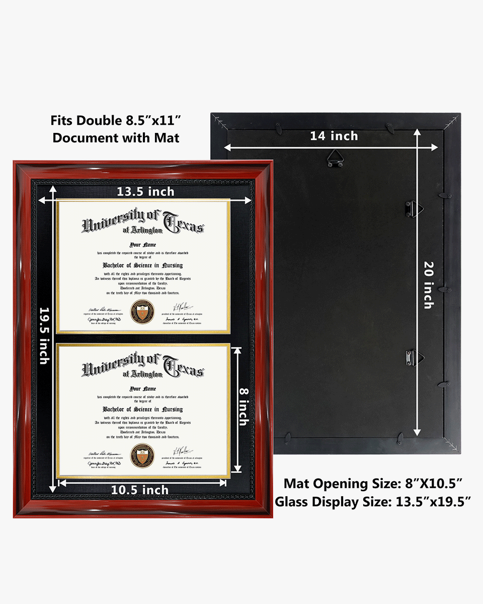 Double Certificate Solid Wood Frame with Intricate Black Rope Detail for 8.5"x11" - 5 Colors Available