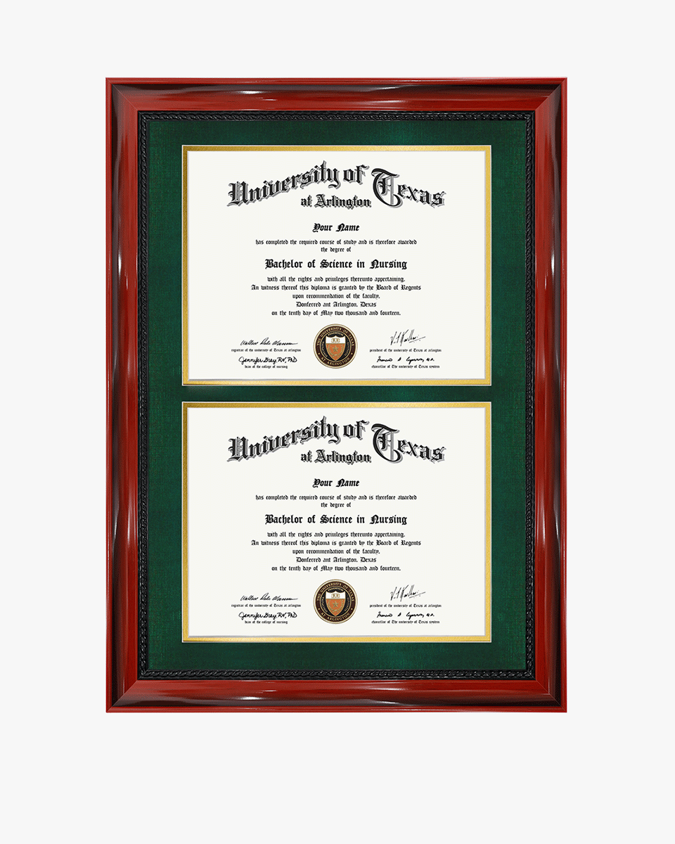 Double Certificate Solid Wood Frame with Intricate Black Rope Detail for 8.5"x11" - 5 Colors Available