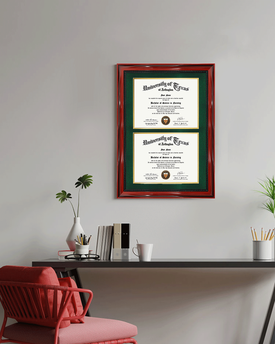Double Certificate Solid Wood Frame with Intricate Black Rope Detail for 8.5"x11" - 5 Colors Available