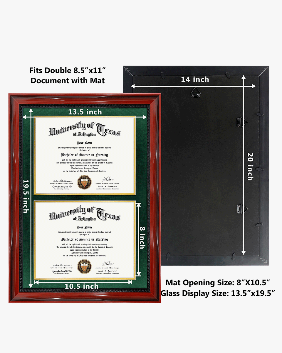 Double Certificate Solid Wood Frame with Intricate Black Rope Detail for 8.5"x11" - 5 Colors Available