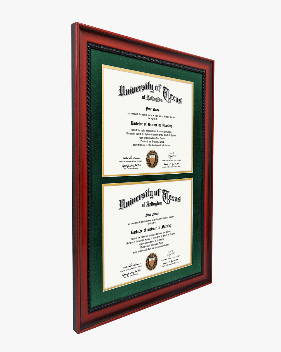 Double Certificate Solid Wood Frame with Intricate Black Rope Detail for 8.5"x11" - 5 Colors Available