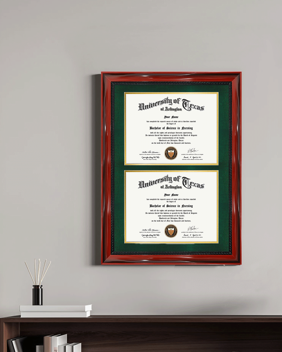 Double Certificate Solid Wood Frame with Intricate Black Rope Detail for 8.5"x11" - 5 Colors Available