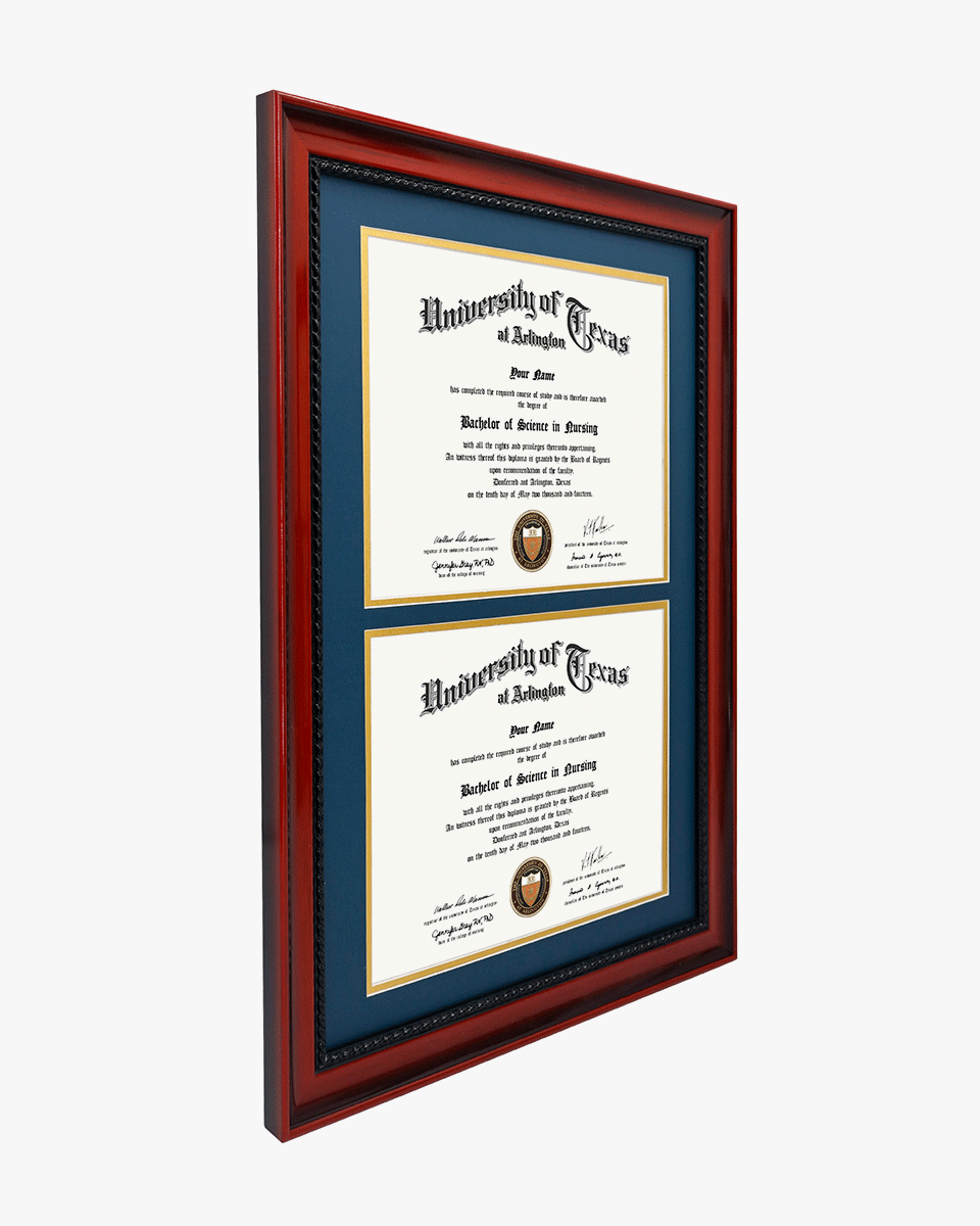 Double Certificate Solid Wood Frame with Intricate Black Rope Detail for 8.5"x11" - 5 Colors Available