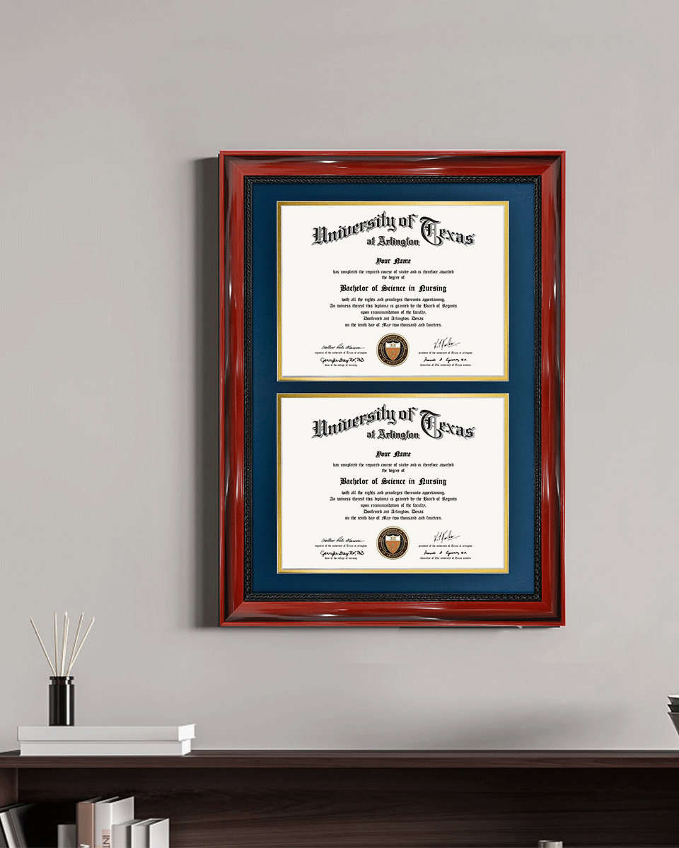 Double Certificate Solid Wood Frame with Intricate Black Rope Detail for 8.5"x11" - 5 Colors Available