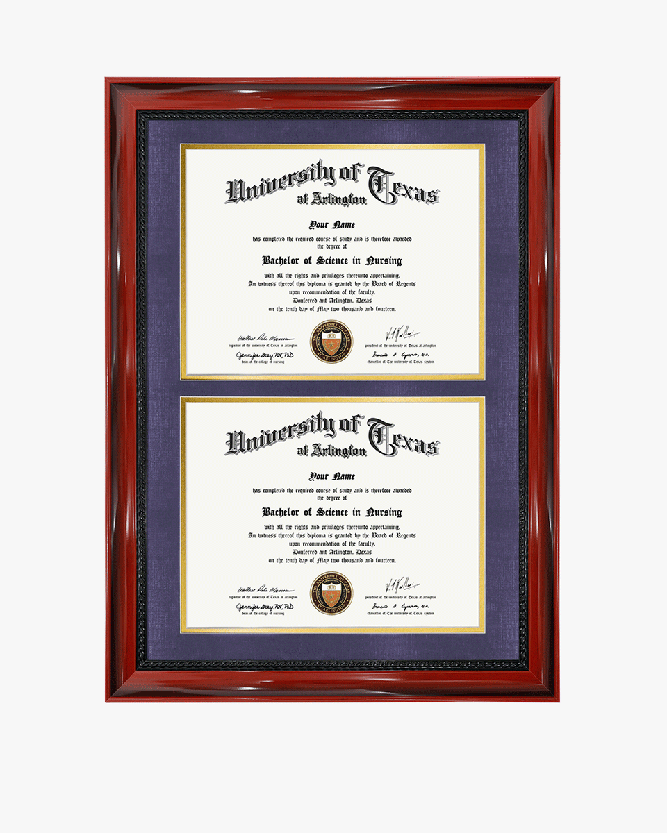 Double Certificate Solid Wood Frame with Intricate Black Rope Detail for 8.5"x11" - 5 Colors Available