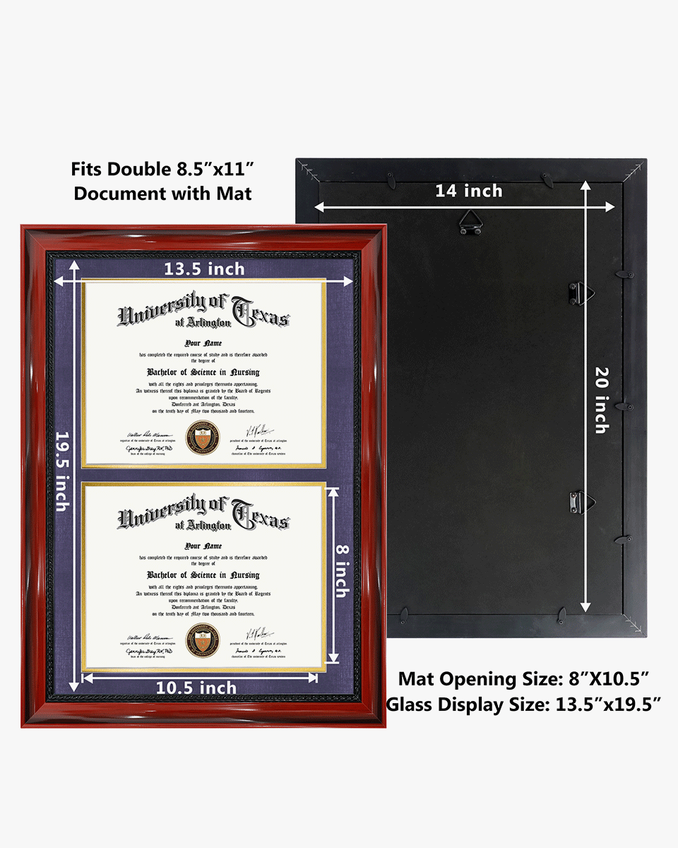Double Certificate Solid Wood Frame with Intricate Black Rope Detail for 8.5"x11" - 5 Colors Available
