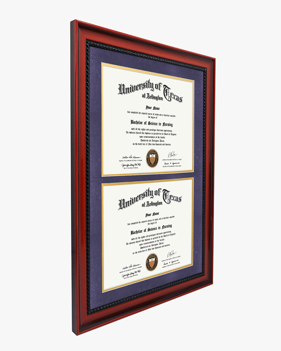 Double Certificate Solid Wood Frame with Intricate Black Rope Detail for 8.5"x11" - 5 Colors Available