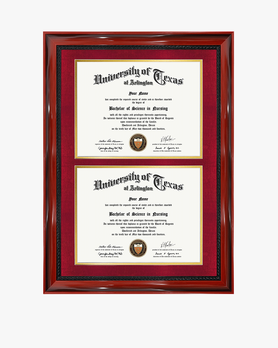 Double Certificate Solid Wood Frame with Intricate Black Rope Detail for 8.5"x11" - 5 Colors Available