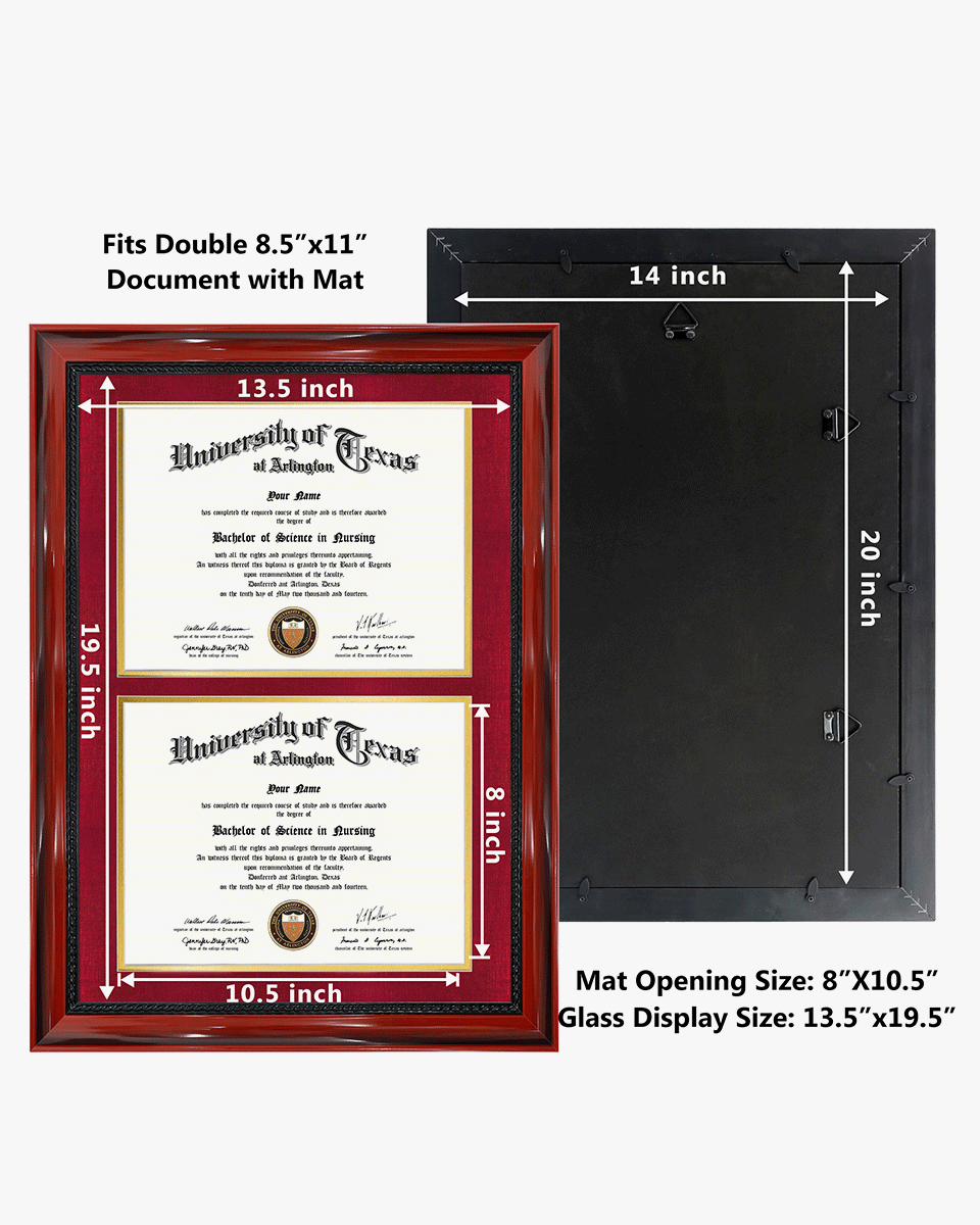 Double Certificate Solid Wood Frame with Intricate Black Rope Detail for 8.5"x11" - 5 Colors Available