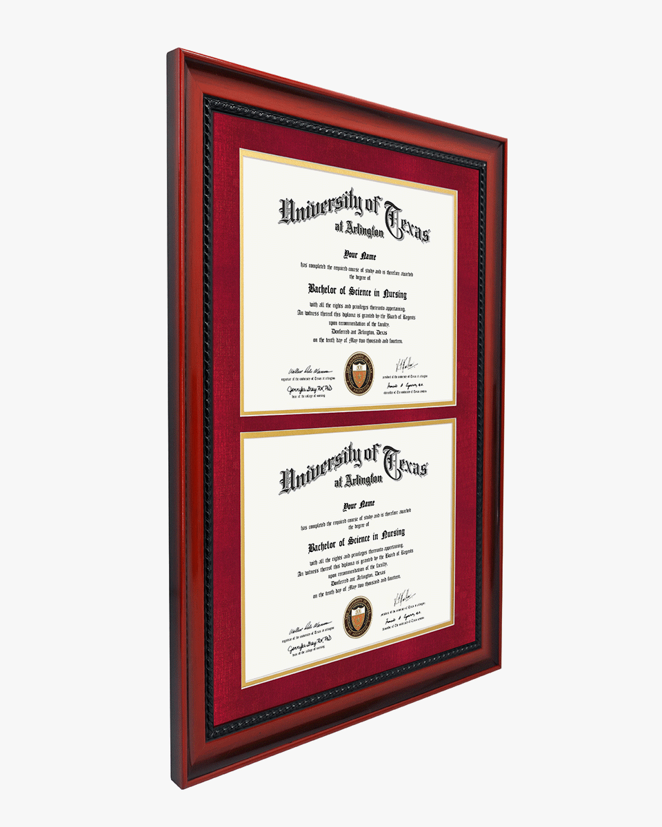Double Certificate Solid Wood Frame with Intricate Black Rope Detail for 8.5"x11" - 5 Colors Available