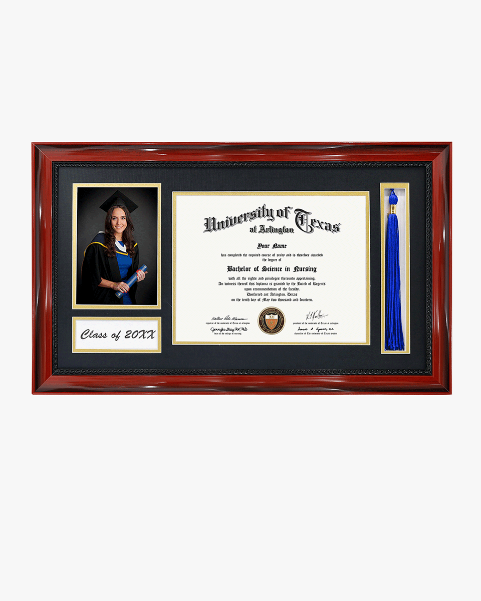 Solid Wood Frame with Tassel Holder & Intricate Black Rope Detail for Certificate and Photo - 4 Colors Available
