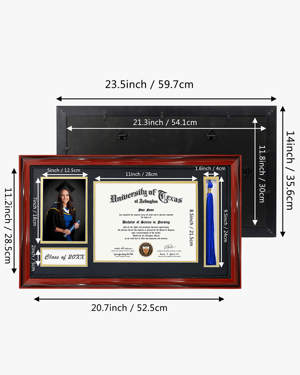 Solid Wood Frame with Tassel Holder & Intricate Black Rope Detail for Certificate and Photo - 4 Colors Available