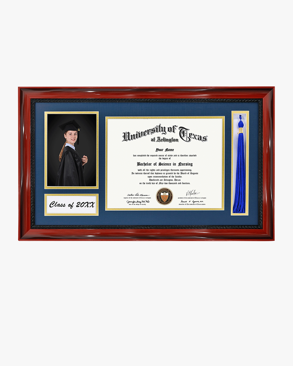 Solid Wood Frame with Tassel Holder & Intricate Black Rope Detail for Certificate and Photo - 4 Colors Available